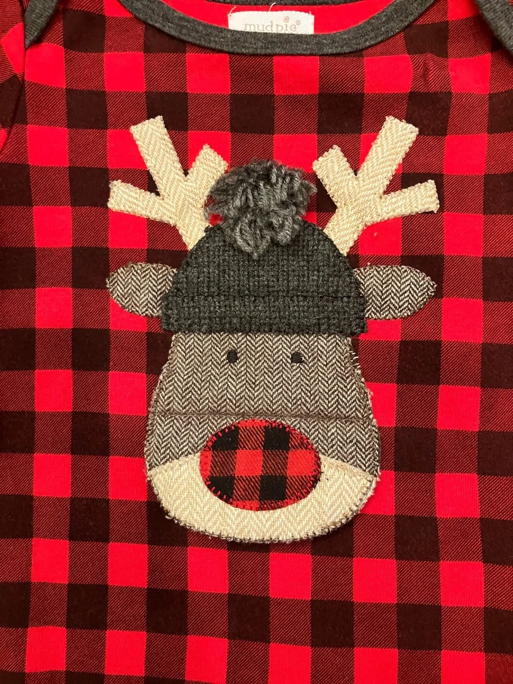 Mud Pie Red and Black Buffalo Plaid Reindeer One-Piece